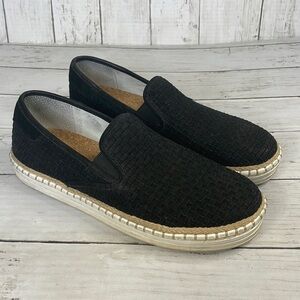 J/SLIDES Black Leather Espadrille Trim Kelly Sneaker